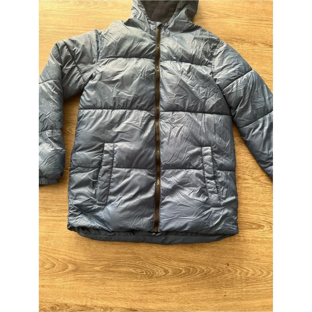 Old Navy Boys Hooded Puffer Jacket XXL 18 Blue Gray Fleece Lined Coat Insulated